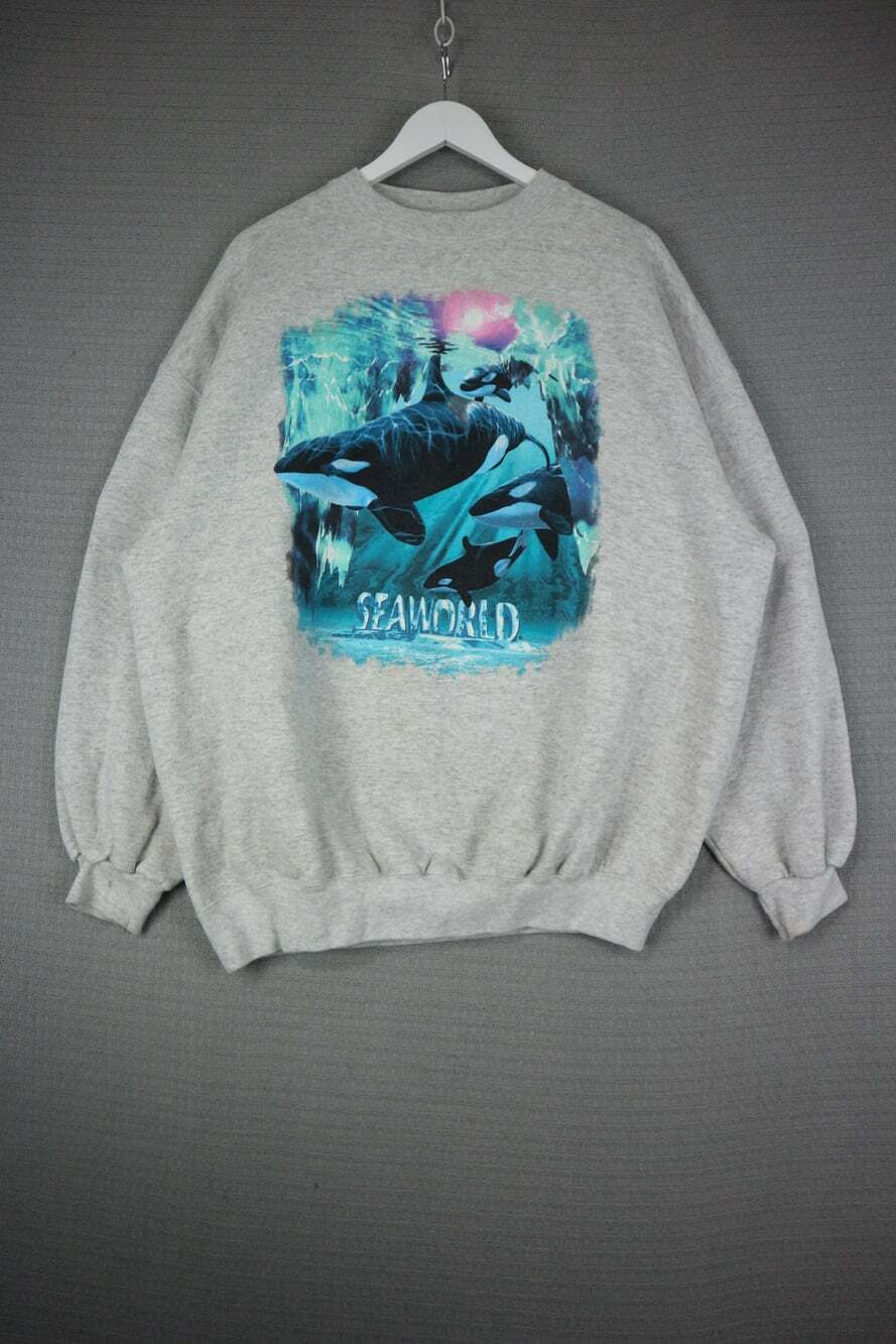 Vintage SeaWorld Killer Whale Orca Graphic Heavyweight Grey Sweatshirt Size 2XL